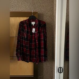Jessica Simpson Red & Black Classic Flannel Shirt, Large, Ruffle Trim, NWT